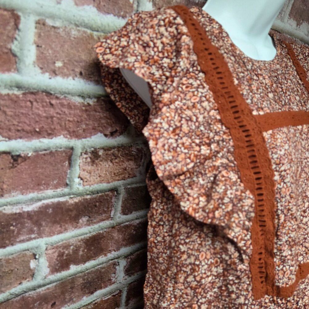 Madewell Dress S | Brown Floral Boho Short Sleeve Above Knee Coquette Indie‎ - Picture 4 of 7